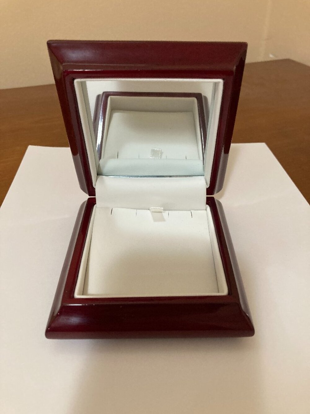 Lacquered Cherry Wood Necklace Box with Mirror Empty